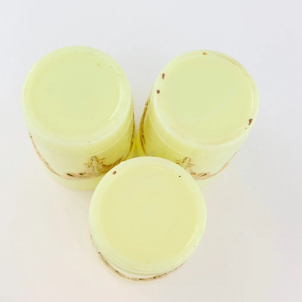 Vintage Heisey Winged Scroll Uranium Glass Tumblers Set of 3 Gold Gilt Cups